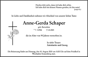 Traueranzeige von Anne-Gerda Schaper von vrm-trauer