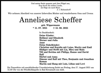 Traueranzeige von Anneliese Scheffer von vrm-trauer