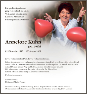 Traueranzeige von Annelore Kuhn von vrm-trauer