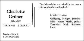 Traueranzeige von Charlotte Grüner von vrm-trauer