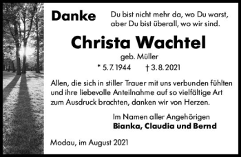 Traueranzeige von Christa Wachtel von vrm-trauer