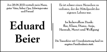 Traueranzeige von Eduard Beier von vrm-trauer