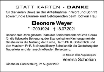 Traueranzeige von Eleonore Weyer von vrm-trauer