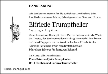 Traueranzeige von Elfriede Trumpfheller von vrm-trauer