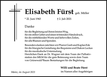 Traueranzeige von Elisabeth Fürst von vrm-trauer