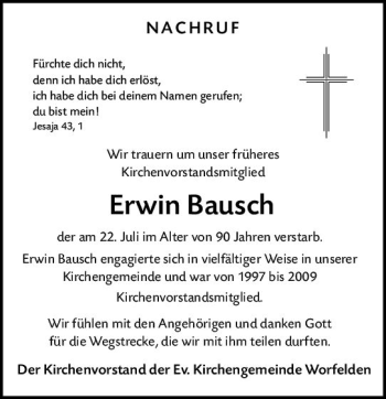 Traueranzeige von Erwin Bausch von vrm-trauer