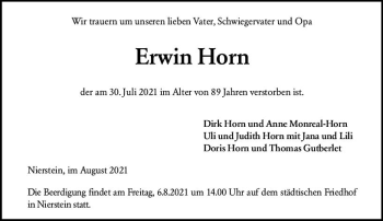 Traueranzeige von Erwin Horn von vrm-trauer