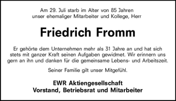 Traueranzeige von Friedrich Fromm von vrm-trauer