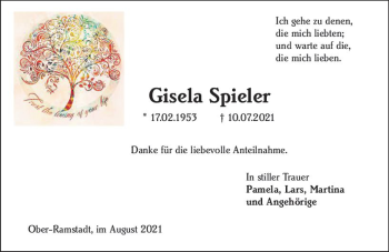 Traueranzeige von Gisela Spieler von vrm-trauer
