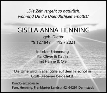 Traueranzeige von Gisela Anna Henning von vrm-trauer