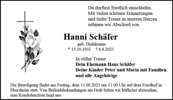 Traueranzeige von Hanni Schäfer von vrm-trauer