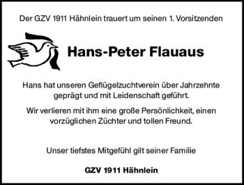 Traueranzeige von Hans-Peter Flauaus von vrm-trauer