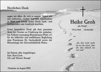 Traueranzeige von Heike Groh von vrm-trauer