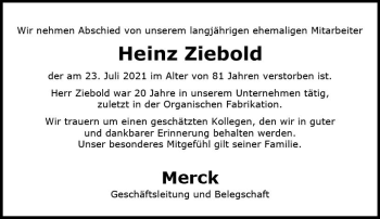 Traueranzeige von Heinz Ziebold von vrm-trauer