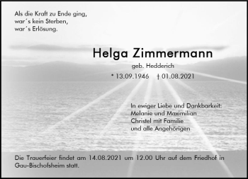 Traueranzeige von Helga Zimmermann von vrm-trauer