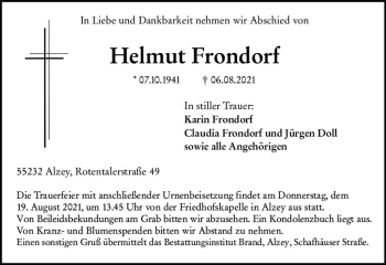 Traueranzeige von Helmut Frondorf von vrm-trauer