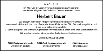 Traueranzeige von Herbert Bauer von vrm-trauer