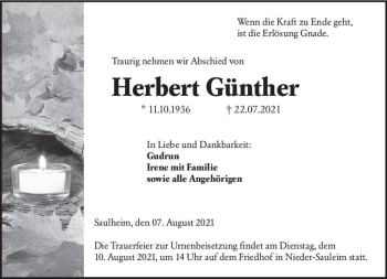 Traueranzeige von Herbert Günther von vrm-trauer