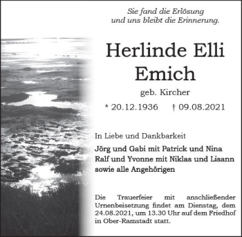 Traueranzeige von Herlinde Emich von vrm-trauer
