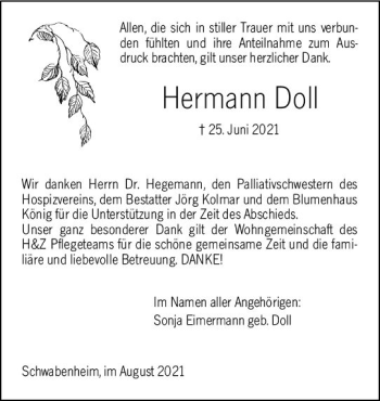 Traueranzeige von Hermann Doll von vrm-trauer