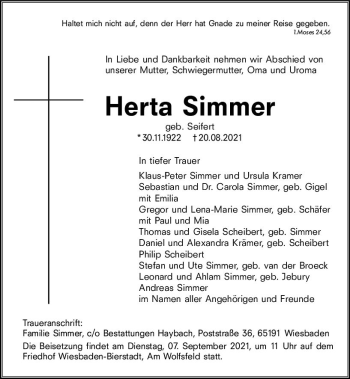 Traueranzeige von Herta Simmer von vrm-trauer