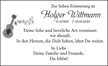 Traueranzeige von Holger Wittmann von vrm-trauer