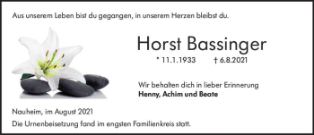 Traueranzeige von Horst Bassinger von vrm-trauer