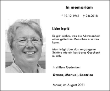 Traueranzeige von Ingrid Maisel von vrm-trauer