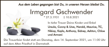 Traueranzeige von Irmgard Gschwender von vrm-trauer