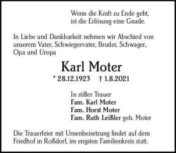Traueranzeige von Karl Moter von vrm-trauer