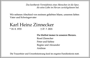 Traueranzeige von Karl Heinz Zinnecker von vrm-trauer