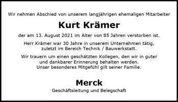 Traueranzeige von Kurt Krämer von vrm-trauer