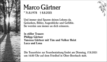 Traueranzeige von Marco Gärtner von vrm-trauer