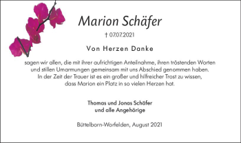 Traueranzeige von Marion Schäfer von vrm-trauer