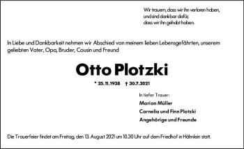 Traueranzeige von Otto Plotzki von vrm-trauer