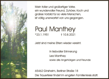 Traueranzeige von Paul Manthey von vrm-trauer