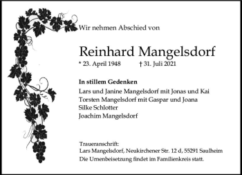Traueranzeige von Reinhard Mangelsdorf von vrm-trauer