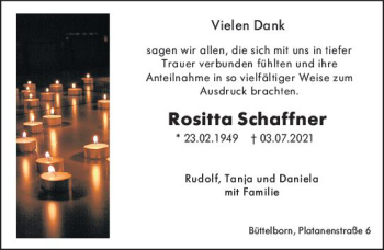 Traueranzeige von Rositta Schaffner von vrm-trauer
