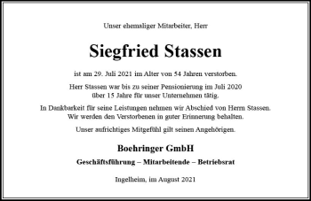Traueranzeige von Siegfried Stassen von vrm-trauer