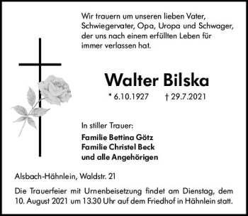 Traueranzeige von Walter Bilska von vrm-trauer