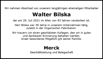 Traueranzeige von Walter Bilska von vrm-trauer