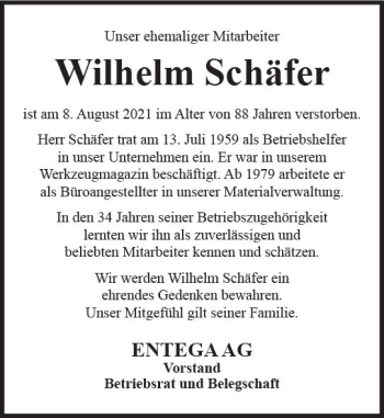 Traueranzeige von Wilhelm Schäfer von vrm-trauer