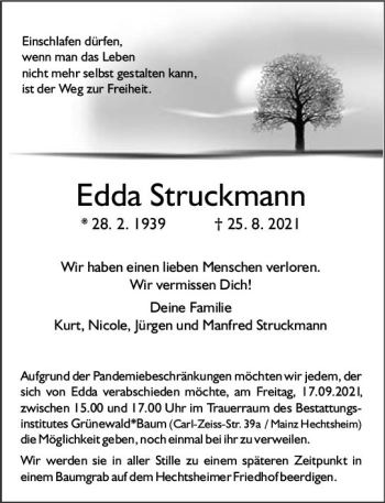Traueranzeige von Edda Struckmann von vrm-trauer
