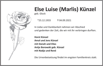 Traueranzeige von Else Luise Künzel von vrm-trauer
