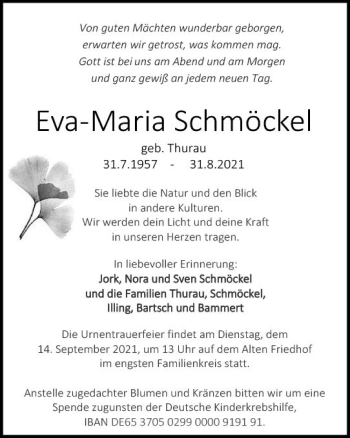 Traueranzeige von Eva-Maria Schmöcke von vrm-trauer