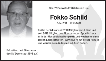 Traueranzeige von Fokko Schild von vrm-trauer