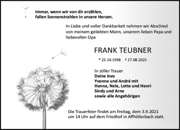 Traueranzeige von Frank Teubner von vrm-trauer