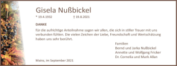 Traueranzeige von Gisela Nußbickel von vrm-trauer