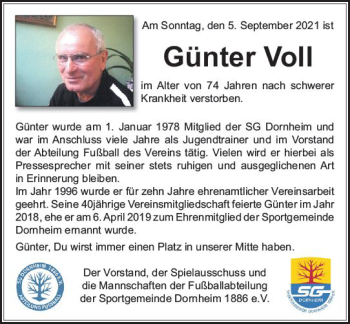 Traueranzeige von Günter Voll von vrm-trauer