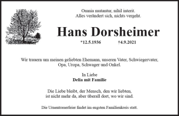 Traueranzeige von Hans Dorsheimer von vrm-trauer
